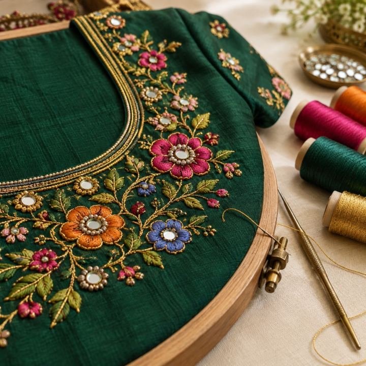 Aari embroidery on silk