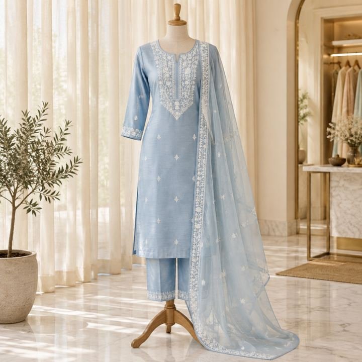 Powder blue salwar suit with chikankari